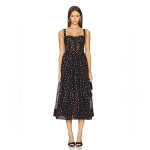 NEW Cara Cara Pheobe Midi Linen Silk Dress Stamped Dot Black US 6 UK 10